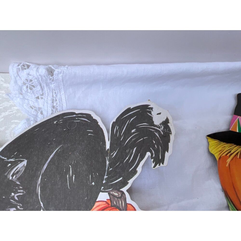 4 vintage Halloween window die cut paper decorations pumpkins, cat, hay stack - Picture 6 of 11
